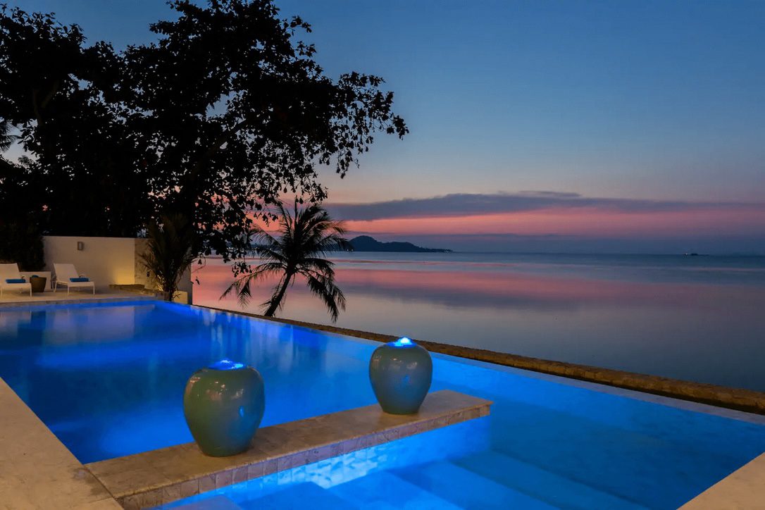 Koh Samui Beachfront Villa For Sale In Bophut Pool Night